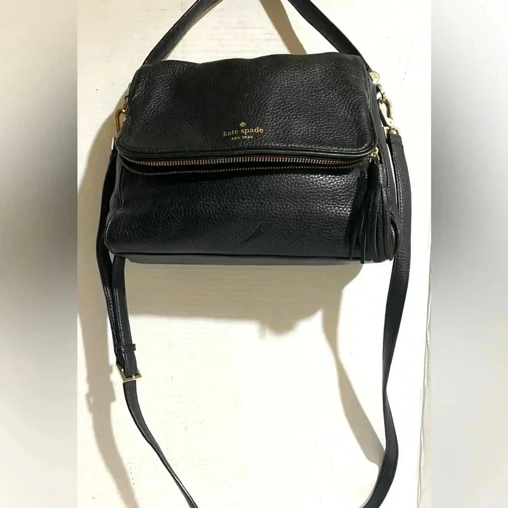 Kate spade black pebbled leather satchel handbag